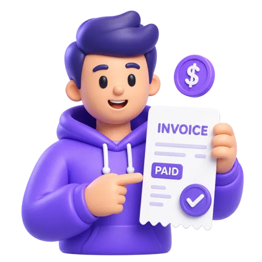 3D illustration of a person holding a paid invoice